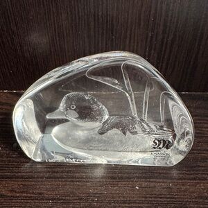 Mats Jonasson Sweeden signed Lead Crystal Duck Sculpture paperweight